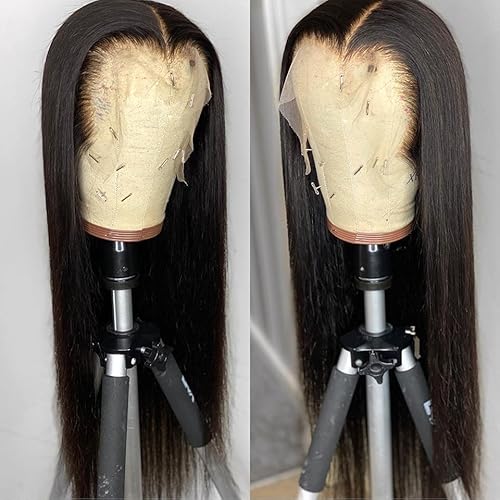Straight Lace Front Wigs Human Hair 13x4 HD Transparent Lace Frontal Human Hair Wigs for Black Women Brazilian Glueless Wigs Virgin Hair Lace Frontal Wig 180% Density Pre Plucked (32 Inch)