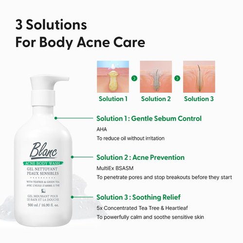 Saint Blanc Green Tea & Tea Tree Body Wash – For Acne-Prone Skin, with Centella & Heartleaf Extracts, Moisturizing, Hypoallergenic, Korean Skincare, 16.9 fl. oz