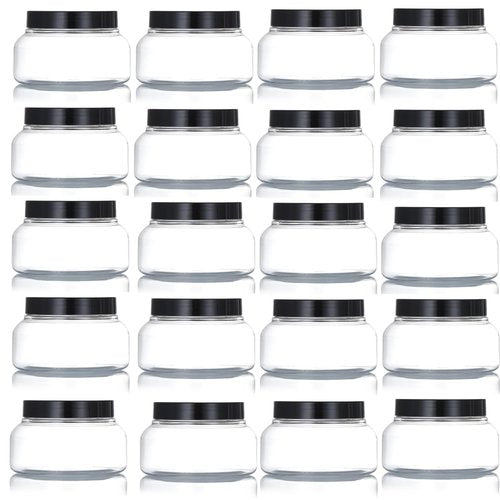 Zentriqlla 24 Pack 5 Oz Plastic Jars with Black Lids, BPA Free Clear Body Scrub Containers, Empty Round Samples Jars for Sugar Scrub, Lotion, Body Butter, Cream