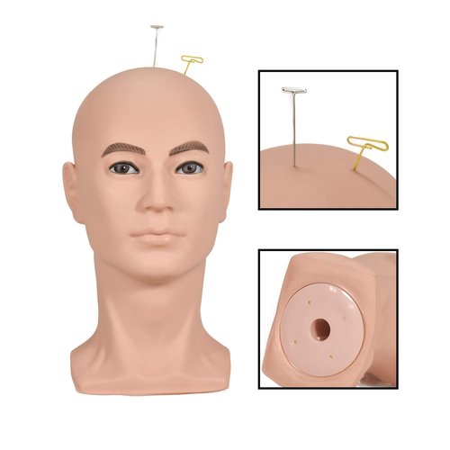 ZMS Male Mannequin Professional Training Head Manikin Bald Hat Display Wig Model with Free Table Clamp