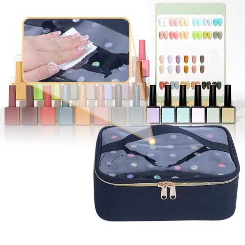 UOZL Small Clear Nail Polish Case Holds 30 bottles(15ml-0.5fl.oz) Nail Polish Organizer Multifunctional Nail Polish Bag organizer, Cosmetic Travel Makeup Cases for Women, Black
