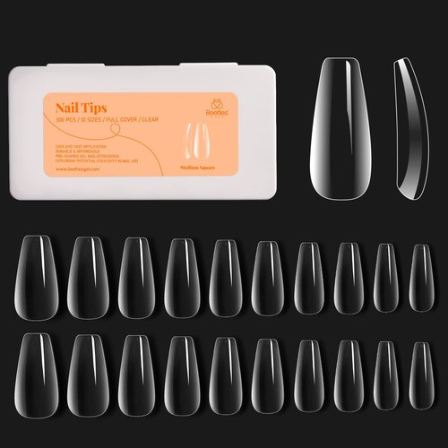 beetles Gel Polish 2 in 1 Nail Glue and Base Gel Kit for Acrylic Nails,and Medium Coffin False Nails Tips 500Pcs Fake Gel Tips