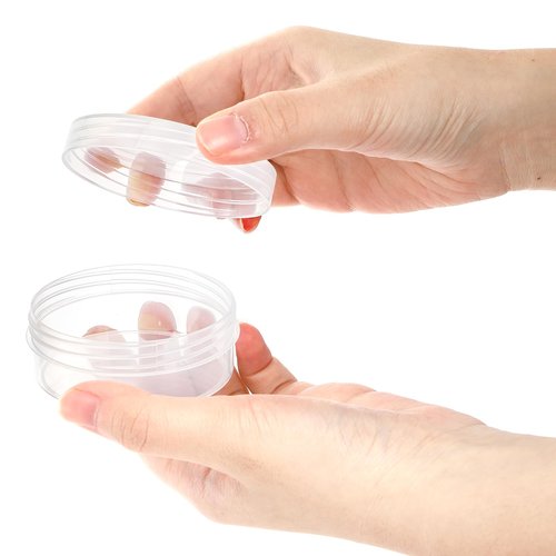 Covzoe 50 Pieces 2 Oz Plastic Jar with Lids, 50G/50ML Clear Bead Storage Organizer, Small Round Cosmetic Storage Box for Buttons, Glitter, Small Jewelry Findings