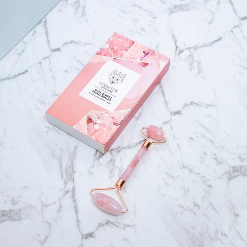 Snow Fox Skin Care Hand-Carved Rose Quartz Facial Roller – Authentic Crystal Face Roller with Dual Ends, Noiseless Design & Real Quartz Handle – Cooling, De-Puffing, Relaxing Self-Care Tool