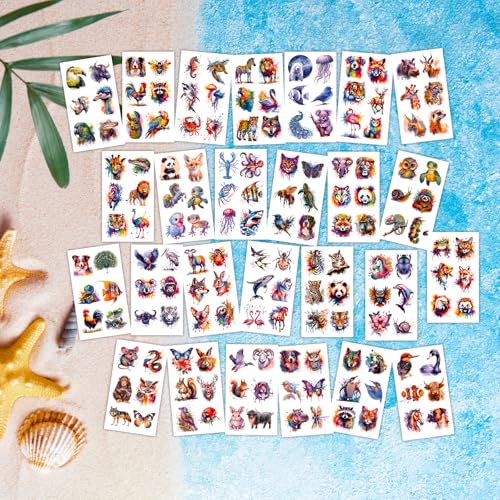 160 PCS 30 Sheets Watercolor Animals Temporary Tattoos for kids - Individually Cute Animals Temporary Tattoos Stickers for Girls Boy Body Arm Shoulder Birthday Party Supplies Gifts for Kids