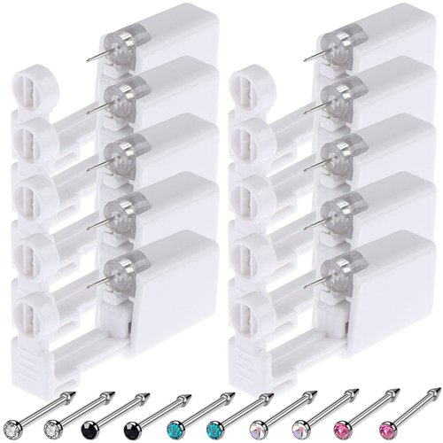 prgislew Nose Piercing Gun 10 Pack Self Nose Piercing Kit Unit Safety Disposable Nose Piercing Gun with Nose Stud Piercing Kit Tool for Cartilage Piercing Gun Piercing Jewelry (10pcs)