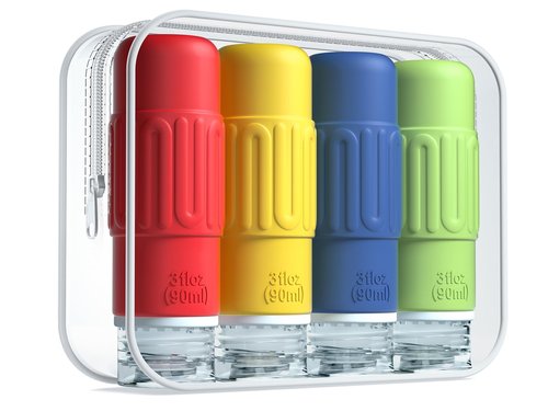 Mrsdry Travel Bottles for Toiletries, BPA Free Leak Proof Reusable Silicone Bottles, TSA Approved 3oz Travel Size Container, TravelAccessories for Shampoo Soap Liquids with Toiletry Bag (4 Pack)