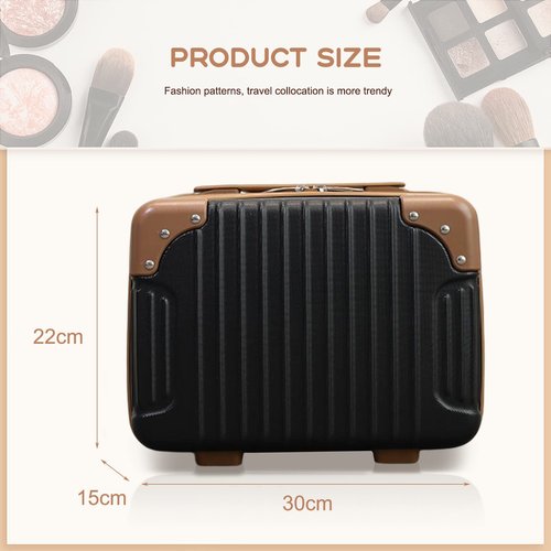 HAHONIA Hard Shell Beauty Case 30 * 15 * 22cm, Portable Waterproof Cosmetic Case with Elastic Band and Zipper, ABS Makeup Travel Case for Women Girl for Lipstick Skin Care