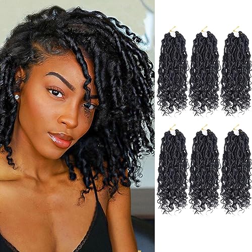 Curly Faux Locs Crochet Hair Extensions 8 Inch 120 roots Goddess Locs Crochet Hair for Black Women Pre Looped Soft River Locs Crochet Braids with Curly Hair Boho Hippie Locs (8 Inch, 6 Packs, T1B)