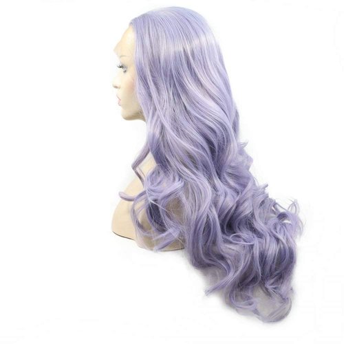 Lilac Purple Lace Front Wigs for Women Soft Wavy Lavender Hair Wig Natural Hairline Realistic Mix Color Long Purple Glueless Synthetic Heat Resistant Fiber Hair Drag Queen Cosplay 24Inch