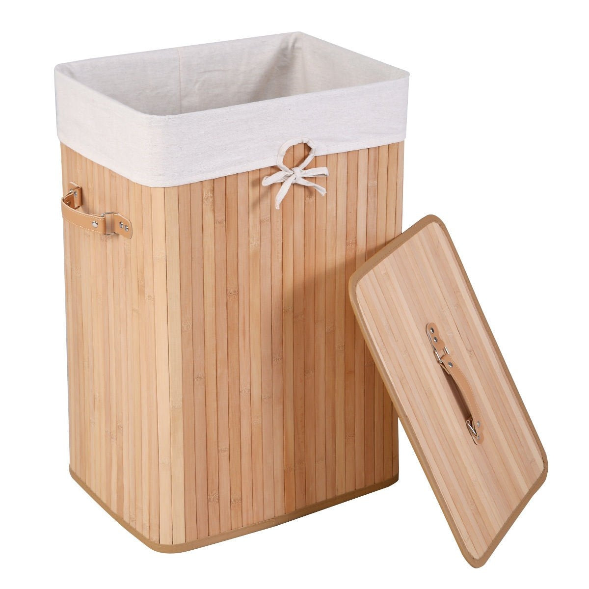 19 Gal Bamboo Laundry Basket with Lid & Handles, Natural