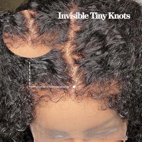 Kinky Curly Edges Hairline 13x4 Lace Front Wigs Human Hair Transparent HD Lace Frontal Wig Pre Plucked Pre Bleached Knots 4C Edges Baby Hair Deep Wave Curly Wig 180% Density (18inches)