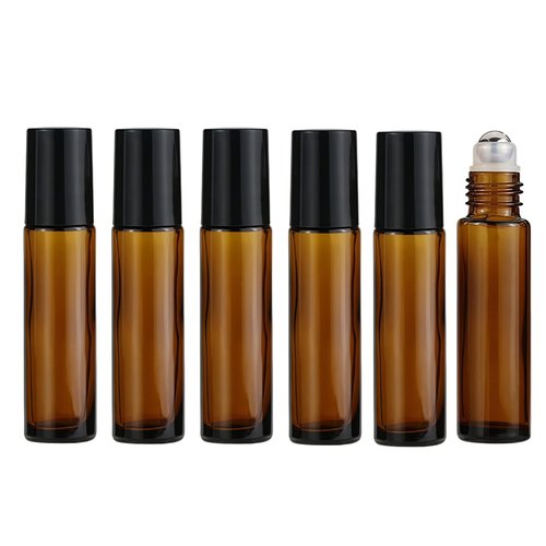 WsjiaboFux 10ml Roller Bottles for Essential Oils, 6Pcs Glass Roll on Bottles, Refillable Perfume Bottle, with Stainless Steel Roller Balls