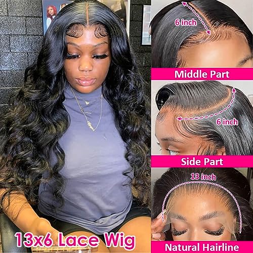 Pizazz 13x6 HD Transparent Lace Front Wigs Human hair Pre Plucked 180 Density Brazilian Body Wave Frontal Wigs Human Hair with Baby Hair Natural Hairline Natural Black Color 24Inch