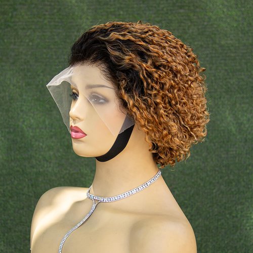 Topnormantic Short Curly Wigs for Black Women Human Hair 13x4 Ombre Honey Blonde Curly Lace Front Wigs Wigs Pre Plucked with Baby Hair 12A Brazilian Virgin Hair Glueless Pixie Cut Curly Wigs 6 Inch