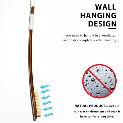 ICANdOIT-19.68Inch Natural Boar Bristles Anti-Slip Extra Long Handle Bath Brush,Bent Handle Shower Scrubber for Exfoliating,Shower Back Brush,Exfoliation Set with Pumice Stone (1 Pack)