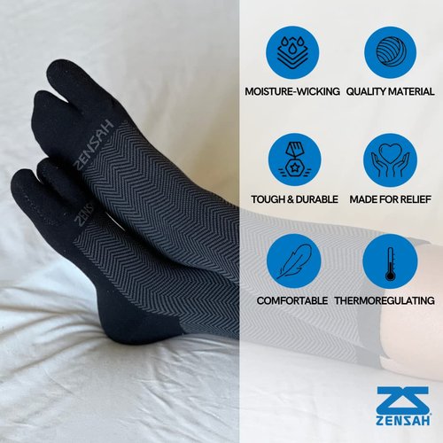 Zensah Bunion Ease - Corrector Relief Sock for Bunions Women and Men - Toe Separator Design (Black/Grey, X-Large)