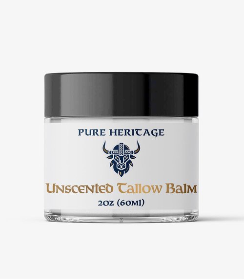 Pure Heritage Handmade Tallow Balm – Unscented Grass-Fed & Finished Moisturizer & Healing Cream | Natural Care for Sensitive Skin, Eczema, Rosacea, Babies, Men & Women (2oz)
