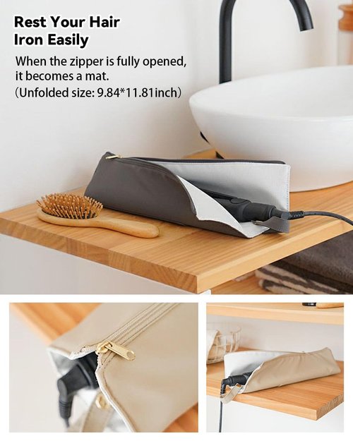 Easy-U Hot Iron Holder & Mat, Heat Resistant Travel Bag for Curling Iron, Flat Iron - Hair Tool Organizer for Home, Travel
