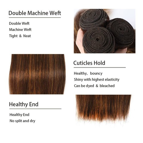 P430 Highlight Brown Bundles Human Hair Bundles 24 26 28 Inch Straight Wave P4/30 Highlight Bundle Brown Bundle Unprocessed Brazilian Virgin Hair Quick Weave Hair for Black Women