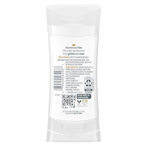 Dove Aluminum Free Deodorant for Women 3 Count Coconut and Pink Jasmine 72 hour odor protection 2.6 oz