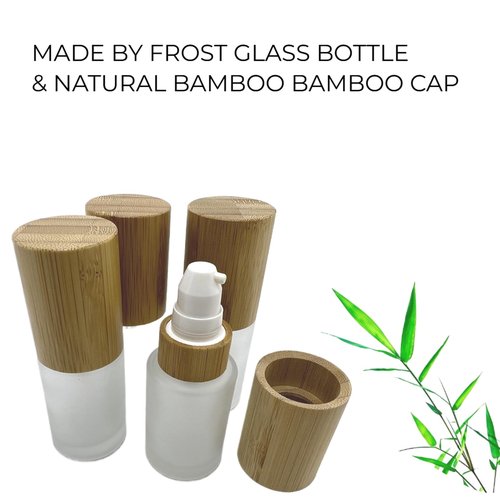 BEECO GIF2U Empty Cosmetic Bottles 1oz/30ml 4 PACK with Bamboo Cap,Frosted Glass Lotion Pump DispenserRefillable Emulsion Cosmetic Cream Bottles, Toiletries Refill Travel Containers(Frost Clear)