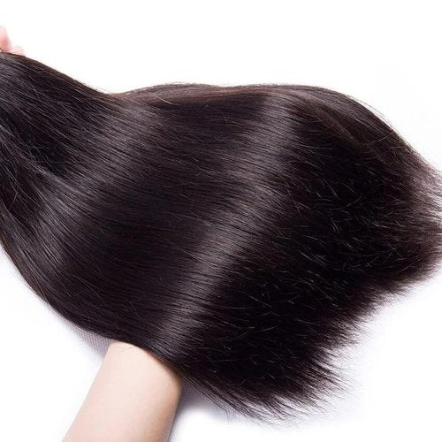 Straight Human Hair Bundles 12 12 12 Inch Trippy Hair Quick Weave 3 Bundles Human Hair 100% Unprocessed Raw Brazilian Virgin Hair Extensions for Black Women Natural Color