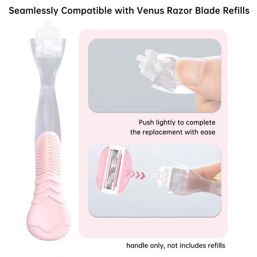 TEITEAI 2 Pack Replacement Razor Handle Compatible with Venus only, Pink