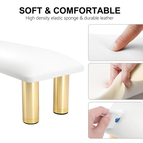 Arm Rest for Nail Tech,Height Adjustable Manicure Nail Hand Rest Pillow,Cleanable Leather Nail Arm Rest Stand for Acrylic Nail Art Tech Salon Home Use,Non-slip Gold Legs(White)