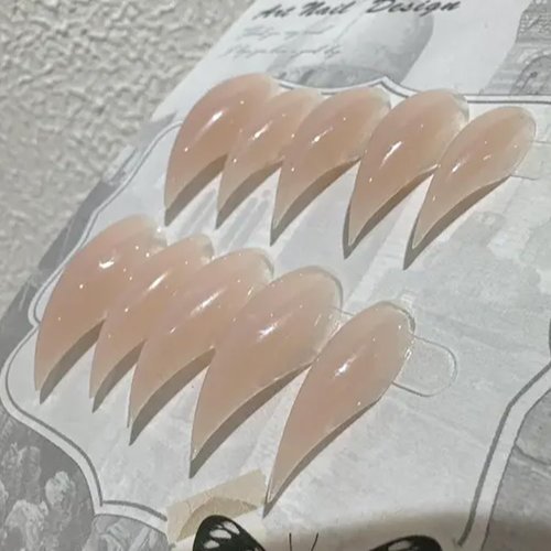 10 Pcs Luxury Medium Press on Nails Curved Stiletto Handmade Nails Press Ons Full Cover Glossy Dragon Claw Nude False Nails Reusable Acrylic Unique Eagle Claw Stick on Nail for Women（M）
