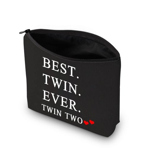 MBMSO Twin One Twin Two Gifts Best Twin Ever Gifts Makeup Bag Set of 2 Twins Gifts for Sister Cosmetic Bag (Best Twin Ever bag black)