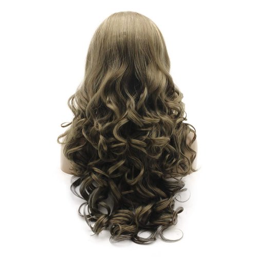 Lushy Hair Wavy Long 24inch Ash Brown Blonde Mix Wig Heat Resistant Heavy Density Realistic Synthetic Lace Front Wig