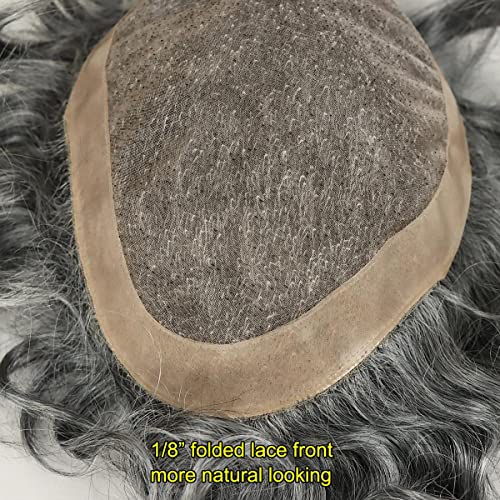 Mens Hair System for Men Toupee Human Hair Piece Fine Mono Top with NPU around Men's Wig European Hair Protesis Capilar Hombre 1B OFF Black Mix 60% Gray hair(10x8,1B/60)