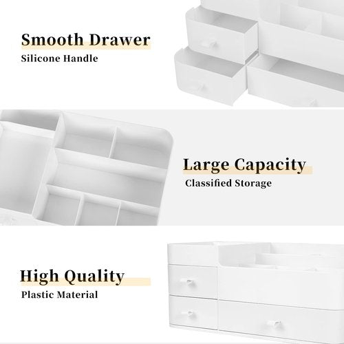 BTremary Makeup Organizer for Vanity, Large Capacity Desk Organizer with Drawers for Cosmetics, Lipsticks, Jewelry, Nail Care, Skincare, Ideal for Bedroom and Bathroom Countertops