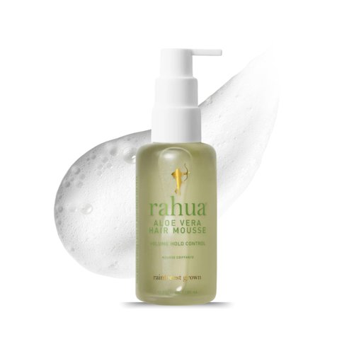Rahua Aloe Vera Hair Mousse, Lightweight Volumizing Vegan Styling Foam for All Hair Types, Adds Texture, Lift & Shine, Alcohol Free Flexible Hold with Sugarcane & Guayusa Antioxidants, 5.5 Fl Oz