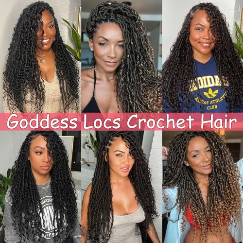 Goddess Locs Crochet Hair-24 Inch 8 Packs Boho Faux Locs Crochet Hair for Black Women Pre Looped Soft Locs with Curly Ends (1B#, 24 Inch(Pack of 8))