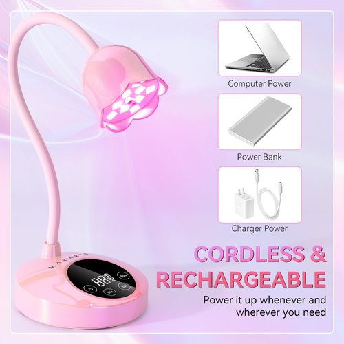 Makartt UV LED Nail Lamp - Mini UV Light for Gel Nails Polish Fast Curing Goosenecks Lamp 30W Rechargeable LED Nail Light Nail Dryer with 4 Timers & Auto Sensor for Salon Home DIY Use