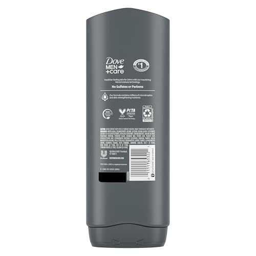 DOVE MEN + CARE Body and Face Wash 4 Count Purifying Charcoal + Clay Body Wash for Men with 24-Hour Nourishing Micromoisture Technology 18 oz