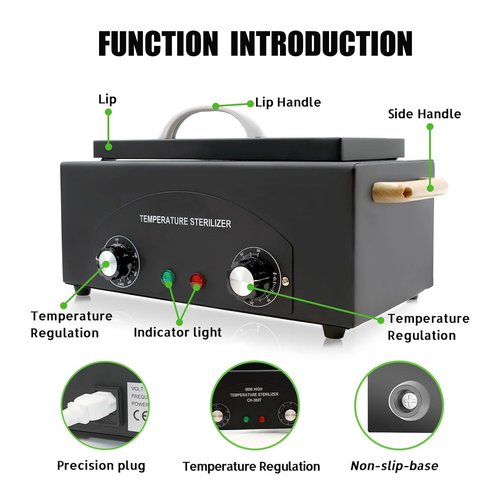 High Temperature Metal Tool Cleaning Box,Misforu 2L Dry Heat Cabinet High Temp with Stainless Tray Timer and Handle for Nail Art Tool Salon Hairdressing Tool Earrings 300W 110V (Black)