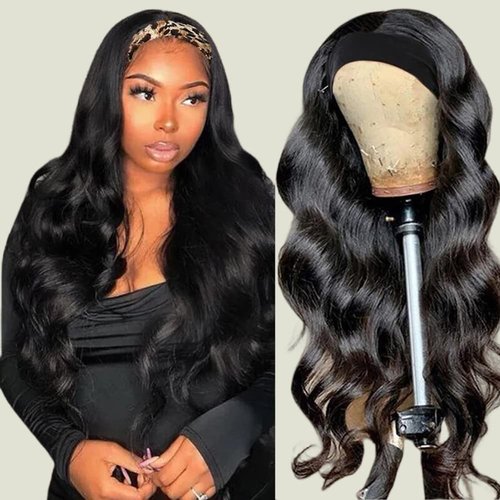 Miss Lee Headband Wigs for Black Women Human Hair 18 Inch Glueless Body Wave Headband Wig Human Hair 100% Brazilian Virgin Hair Machine Made Head band Wig 150% Density