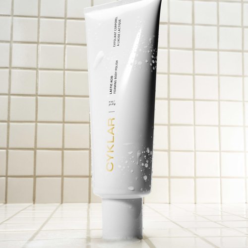 Cyklar Lactic Acid Foaming Body Polish – Exfoliating Body Wash with Chemical & Physical Smoothers – Includes Glycerin Hydration, Mandelic Acid & Volcanic Pumice. Fragrance-Free, 11 fl oz