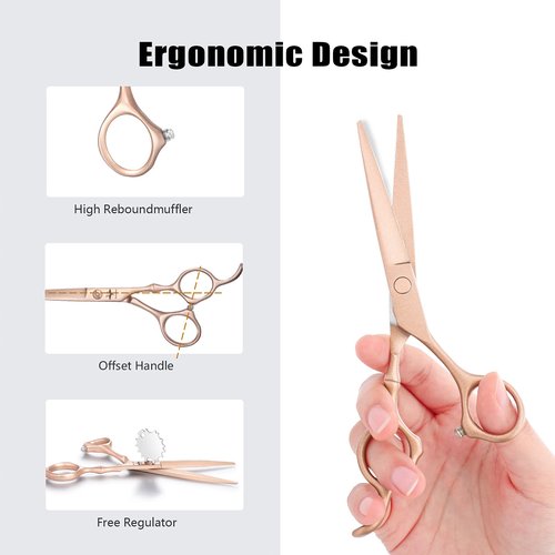PURPLEBIRD Hair Cutting Scissors Thinning Shear Set Professional Barber 6 inch Texturizing Blending Shear Razor Edge Haircut Styling Kit for Men, Women, and Kids, Japanese Stainless Steel, Rose Gold