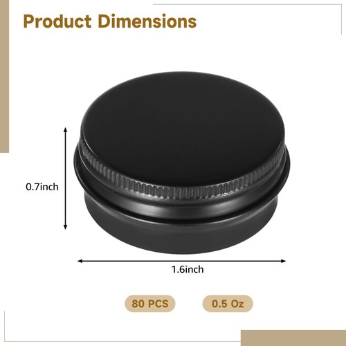 80 PCS Black Tin Containers With Lids, Metal Salve Tins, Screw Top Round Tin Cans for Cosmetic Lip Balm DIY Salves Candles Wax