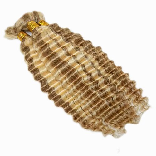 P27/613 Blonde Human Braiding Hair Deep Wave Bulk 18 18 18 Inch Human Hair Weave 3 Bundle Unprocessed Brazilian Virgin Hair Honey Blonde Deep Wave Braiding Hair Extensions 50 Grams/Bundle