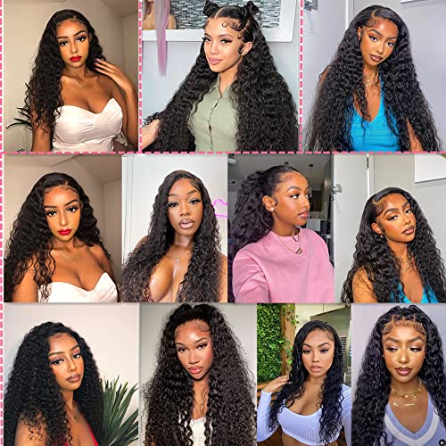 Deep Wave Lace Front Wigs Human Hair for Black Women 13¡¿4 Human Hair Lace Front Wigs Pre Plucked With Baby Hair 180% Density Natural Hairline Brazilian Virgin Hair Wigs (20inch)