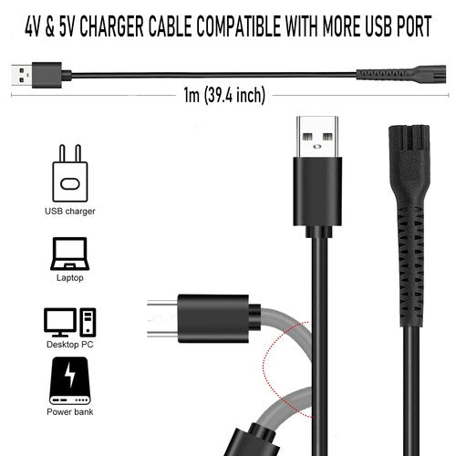 Kaynway Charger Cord for Wahl 8164 Finale & 8173 Vanish Shaver, Replacement Charging Cable Power Cord Compatible with Wahl Magic Clip Senior Sterling-4 Detailer Lithium-Ion Pro Clippers (USB Black)