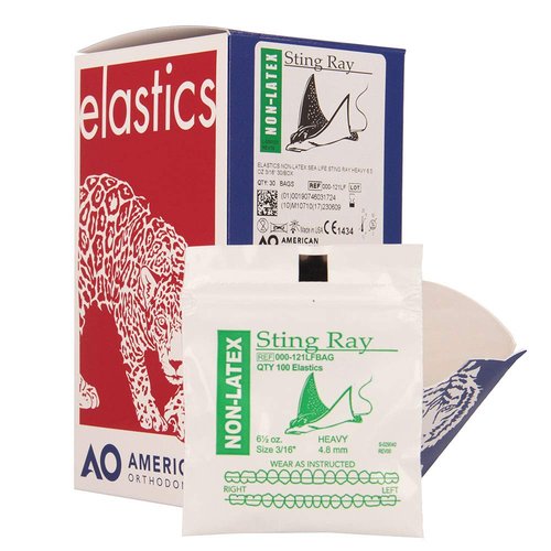 American Orthodontics Elastics Non-Latex Sea Life Sting Ray | Heavy, 6.5 Oz, 3/16" Size, 30 Packs Per Box, 3,000 Total | Made in The USA | Consistent Force, Hypo-allergenic Non-Latex Material