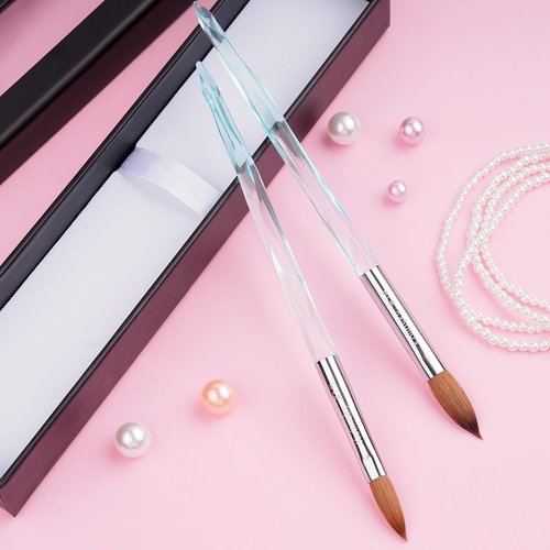 M ProK 100% Kolinsky Acrylic Nail Brush – Professional Nail Brush for Acrylic Application with Crystal Blue Handle – Handcrafted Salon Quality Tool (Size #12)