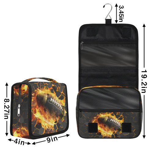 PATTERNFUL 3D Football Hanging Travel Toiletry Bag for Kids, Women Cosmetic Organizer Makeup Bag Pouch Men Shaving Dopp Kit Shower Bag With Sturdy Hook