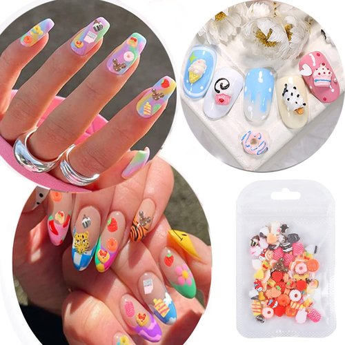 WEILUSI 100PCS Resin Kawaii Nail Charms Flat Back Fake Candy Slime Charms 3D Mixed Assorted Sweets Cake Mini Charms Rhinestones for DIY Craft Jewelry Making Nail Decoration